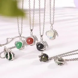 Kolye Kolye 12 PCS Doğal Agates Taş Boncuklar Ejderha Pençe Talon Jasper Kristal Top Kolye Kadınlar Erkekler Hip Hop Street