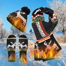 Ball Caps Sets Warm Scarf Gloves Tie Dye Women Knitted Printed Cycling Hat Men Skiing Knit Windproof Adult Set