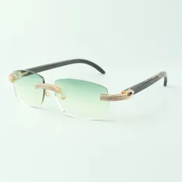 Óculos de sol designer de fileira dupla de diamantes 3524026 com pernas de chifre de búfalo texturizadas pretas Tamanho de vendas diretas: 56-18-140mm
