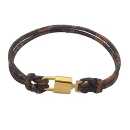 Designer jóias ouro marrom couro pulseiras para mulheres homens charme pulseira larga alça de mão flor padrão logotipo selo impresso fashi238l