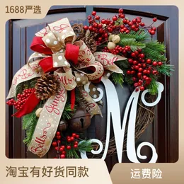 Xinyi M Christmas letter wreath American Christmas door hanging simulation red fruit wreath rattan ring decoration cross-border hot sales