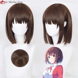 Costumes Catsuit Megumi Kato Cosplay Anime Comment élever une petite amie ennuyeuse 36 cm perruques de fête de cheveux synthétiques résistants à la chaleur marron + bonnet de perruque