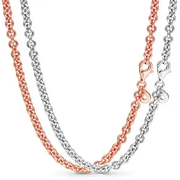Pingentes originais 925 prata esterlina rosa ouro logotipo assinatura cabo grosso elo de corrente colar para mulheres grânulo charme jóias diy