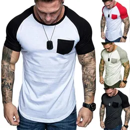 T Shirt Men Spring Summer Summer Slim Fit Raglan Patchwork Pocket Matter Short Sleeve Pattern tshirt Sport Tops Men Slote Size M-3XL251C