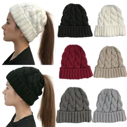 Mulher chapéu de lã senhora inverno quente rabo de cavalo gorros de malha 6 cores casa moda casual rabo de cavalo chapéu