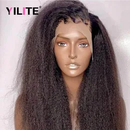 Parrucche sintetiche 13x4 Crespo dritto pizzo anteriore capelli umani per le donne Yaki parrucca frontale trasparente chiusura 4x4 231027