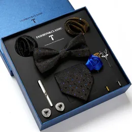 Галстуки-бабочки, модный бренд, многоцветный галстук, носовой платок, нагрудные платки, набор запонок, зажим для галстука-бабочки, коробка для галстука, фиолетовый геометрический 231027