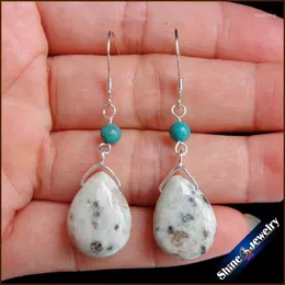 Dangle Earrings 925 Sterling Silver Agate Earring Real Natural Blue Kiwi Stone Pendant Beads Vintage Fashion For Women 1Pair E9