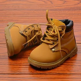 Botas Otoño Invierno niños botines de felpa cálido antideslizante impermeable cuero con cordones botas de montar moda zapatos para niños pequeños 231026