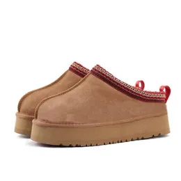 Designer tofflor senap kvinnor slies frö kastanj päls glider fårskinn klassisk ultra mini plattform boot vinter kvinnor män slip-on skor mocka övre ull fall 34-43