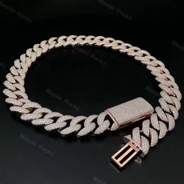 Kubanische Gliederkette für Hip-Hop-Schmuck, getestet mit Diamanten. Kubanische Kette aus 925er-Silbermoosinat, 15 mm, 3-reihige goldene Miami-Kubanische Kette