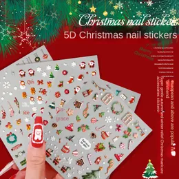 1 st 5D Nail Stickers Winter Santa Claus Självhäftande skjutreglage Nagelkonstdekorationer Jul snödekaler Manikyrtillbehör