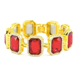 Men Iced Out Red Black Blue Ruby Bracelet Hip Hop Gold Color Bracelets For Women Men256g