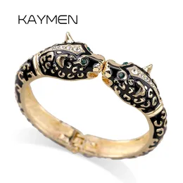 Bangle Kaymen 6 Färger Kvinnors uttalande Manschett Bangle Gold-Color Fashion Armband Double Leopard Bohemian Emamel Bangle Girls Jewelry 231027