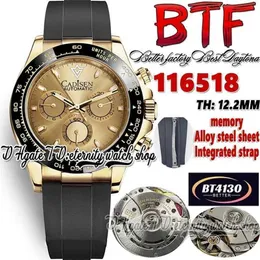 Дизайнерские часы BTF Better Factory bt116518 Мужские часы Cal4130 SA4130 Хронограф Автоматический TH 122 мм Керамический безель Циферблат цвета шампанского Стальной корпус 904L Резиновый ремешок Et