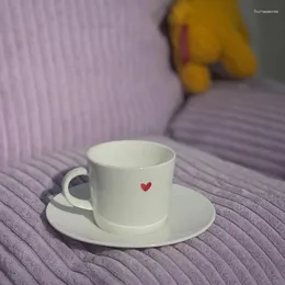 Canecas Cerâmica Caneca Simples Pequeno Coração Vermelho Xícara de Café Conjunto Osso China Casal Casa Amor Água