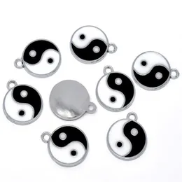 100 Stück silberfarbene Emaille-Yin-Yang-Charm-Anhänger 25 x 20 mm272B