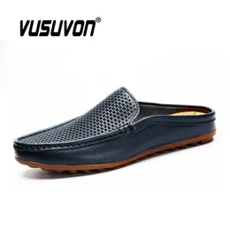 Dress Shoes Italian Men Luxury Genuine Leather Loafers Moccasins Black Soft Outdoor Driving Flat Nonslip Fashion Slippers Summer 231026