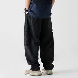 Calças masculinas micro rugas soltas ao ar livre estilo coreano casual leve carga fivela cinto longo pantalones de mujer