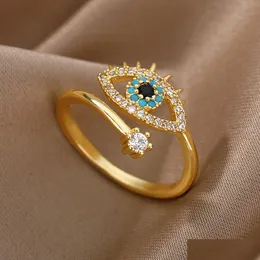 Anéis de banda mau olhado anéis para mulheres aberto ajustável anel de aço inoxidável banda de casamento entrega gota jóias anel dhgarden otkwh