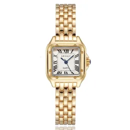 Женские часы, модные женские квадратные ремешки из золотого сплава, роскошные женские кварцевые наручные часы, женские часы с римской шкалой 231027