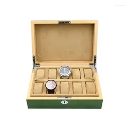 Sieradenzakjes Hoogwaardige groene houten horlogedoos Grote opslagcapaciteit GMT Display Props Geschenkdozen