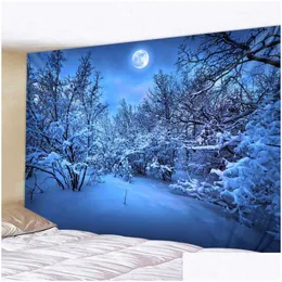 Tapestries Snowy Night Under The Moon Decor Psychedelic Tapestry Wall Hanging Indian Mandala Hippie Boho Cloth 210609 Drop Delivery Ho Dhzv5