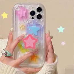 Casos de telefone celular Coréia Japão 3D Flash Star Ring Bracket Case para iPhone 15 14 13 12 11 Pro Max Plus INS Cute Candy Color Transparente Soft Cover 231026