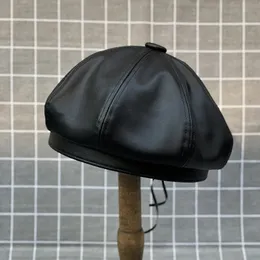 Berets Große Größe Mann Leder Baskenmütze Dame PU Achteck Hut Mädchen Kleine Maler Kappe Frau Plus Größe Kürbis Hüte 54 cm 56 cm 57,5 cm 60 cm 231027