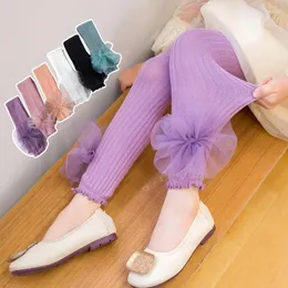 Byxor Spring and Autumn Korean Series Net Yarn Big Bowknot Nine-Point Pants With Woods Sticked Cotton Children's Strumpyhose