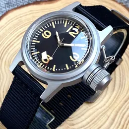 Wristwatches Tandorio NH35 Frog Watch Mechanical Wristwatch Men Big Crown AR Domed Sapphire Glass Vintage Yellow Markers Dial Sandblast Case