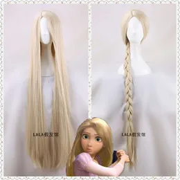 Fantasia de gato 120cm/47 ", feminina, princesa rapunzel, longa, loira, reta, halloween, dramatização, cabelo emaranhado, separação lateral + touca de peruca