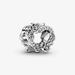 100% 925 Sterling Silver Open Heart Rose Flowers Charms Fit Original Europeisk charmarmband Fashion Women Wedding Engagement JE2114