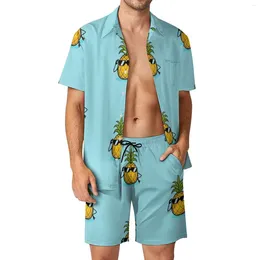 Fatos masculinos Ananas abacaxi óculos de sol praia homens conjuntos de frutas camisa casual conjunto verão shorts gráficos de duas peças terno legal 2xl 3xl