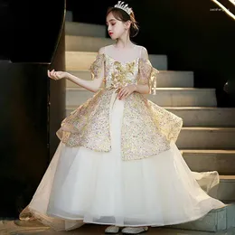 Flickaklänningar Kids Girls Luxury Elegant Banket Dress Little Glitter Sequin Cocktail Prom 3-14 år tonåringsprestanda
