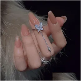 Anéis de banda Anéis de corrente de dedo duplo para mulheres anel conjunto borla borboleta cruz punk jóias senhoras moda hiphop drop delive dhgarden otzn3