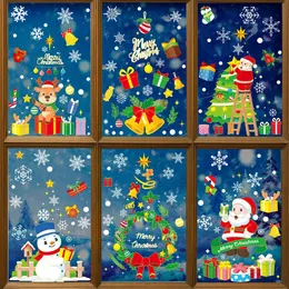 Adesivi murali 2024 Buon Natale Finestra di vetro Babbo Natale Fiocco di neve Alce Albero Pupazzo di neve Decalcomanie Decorazioni per la casa 231027