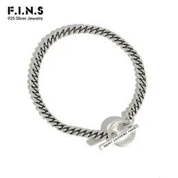 Chain FINS Korean S925 Sterling Silver Bracelet Retro Old Geometric Circle Bar Link Female Costume Jewelry 231027