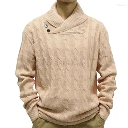 Herrtröjor Autumn Pullover sjal krage tröja Slim fit casual knappkabel stickad