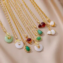 Pendant Necklaces Luxury Jade Protection Safety Necklace For Women Man Gold Color Stainless Steel Chain Gourd Cherry Jewelry Holiday Gift