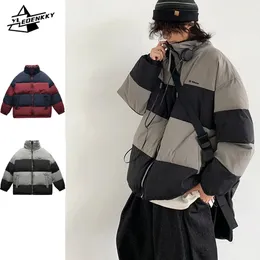 Men's Down Parkas Retro Striped Cotton Coat Men Women Japanese Streets Loose Thickened Preppy Patchwork Cargo Winter Warm Couple Tops 231026