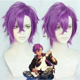 أزياء Catsuit anime Es Ensemble Stars Otogari Adonis Purple Short Cosplay High-Termature Hainthetic Hair Party Party Caps + Cap Cap