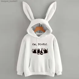 Men's Hoodies Sweatshirts 2021 Women's Halloween Sweatshirt Casual Loose Cat Print Pocket Drawstring Blouse Bunny Ear Hoodie Top Long Zipper Sweater L231027