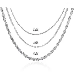 Cadenas 925 Collar trenzado de plata esterlina Enlace de cadena simple para mujeres Platino plateado Joyería fina Regalo SCA017