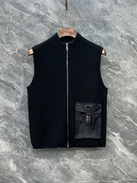 Colete masculino de marca highend, bolsos de tecido de malha de alta qualidade, colete preto, outono e inverno, colete de designer de luxo