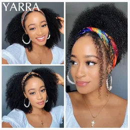 Синтетические парики, повязка на голову, парик из человеческих волос, афро, кудрявый, бесклеевой, бразильский шарф Remy для чернокожих женщин, 150% Yarra 231027