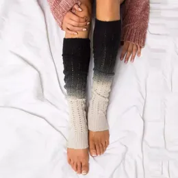 Kvinnors strumpor Gradient Strumpor High Leg Warm Long Girls Knit Ladies Over Knee Sticked Woolen Pile Boot Cuffs virkning