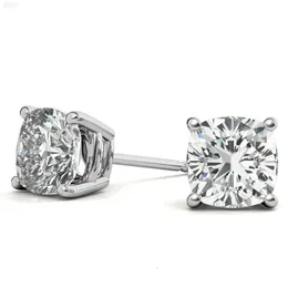 Cushion Cut Moissanite Solitaire in Basket Setting 925 Sterling Silver Stud 18k Gold