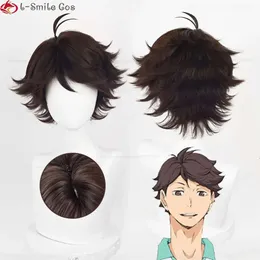 أزياء Catsuit Anime Haikyuu Nekoma High School Cosplay Wig 28cm Hair Dark Brown Hair Aoba Johsai Toru Oikawa Tooru Party Wigs