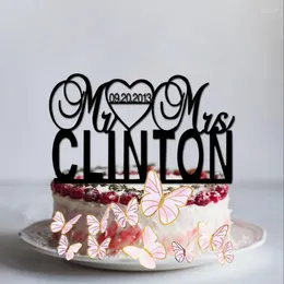 축제 용품 웨딩 하트 패턴을위한 명명 된 Custom Cake Topper 선택적 색상 개인화 간단한 장식 기념일 기념일